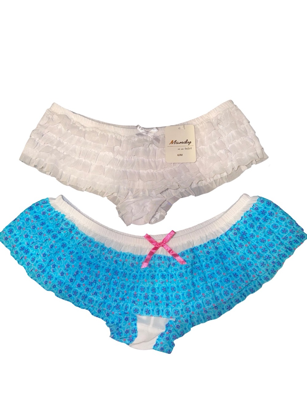 NWT DEAD STOCK Ruffle Briefs - White & Blue (2-Pack) BLOOMERS